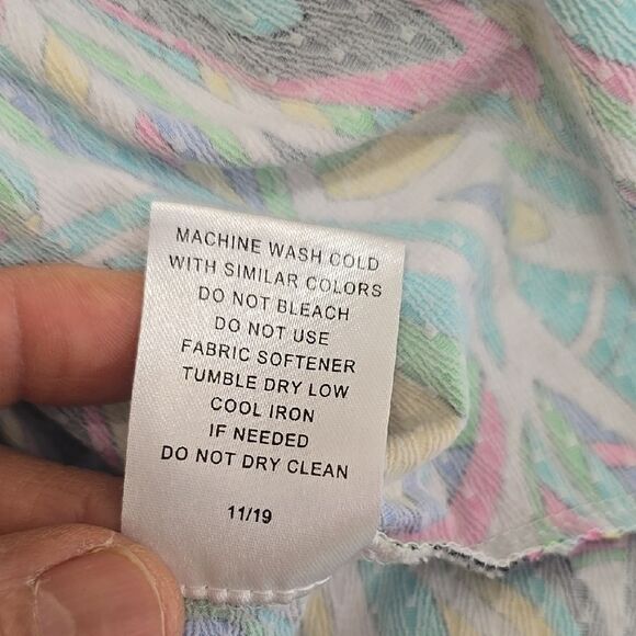 IBKUL Blue and Purple Long Sleeve Fitted Graphic Polo Top - Picture 7 of 8